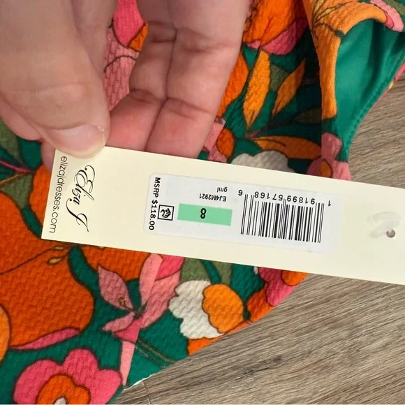 Eliza J Mod Shift Style Dress Women’s Sz 8 Green Floral Flowers Lace Colorful - Picture 5 of 9